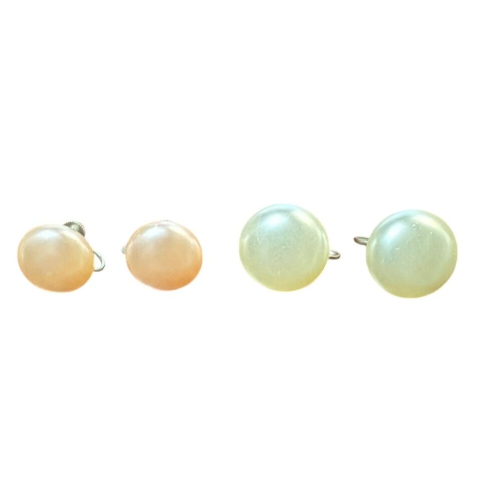 Vtg Faux Pearl Earrings 2 Pair Screw Back & Clip On Pink & Cream Fashion Jewelry